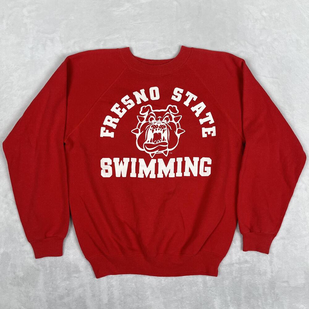 Vintage Fresno State Bulldogs Raglan Sweatshirt Size Small Red Swimming 80s